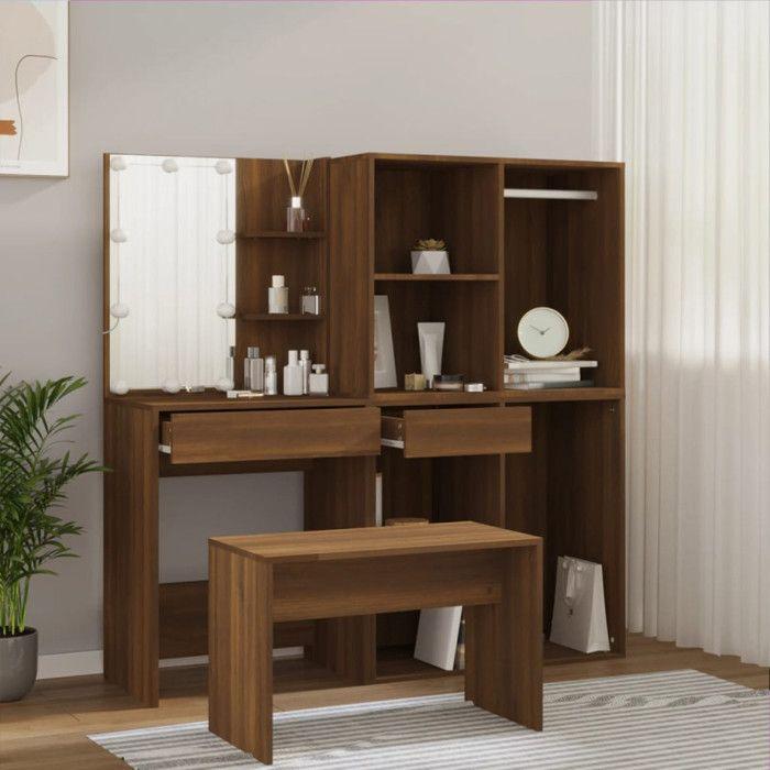Ensemble de coiffeuse avec LED Chêne marron Bois d ingénierie