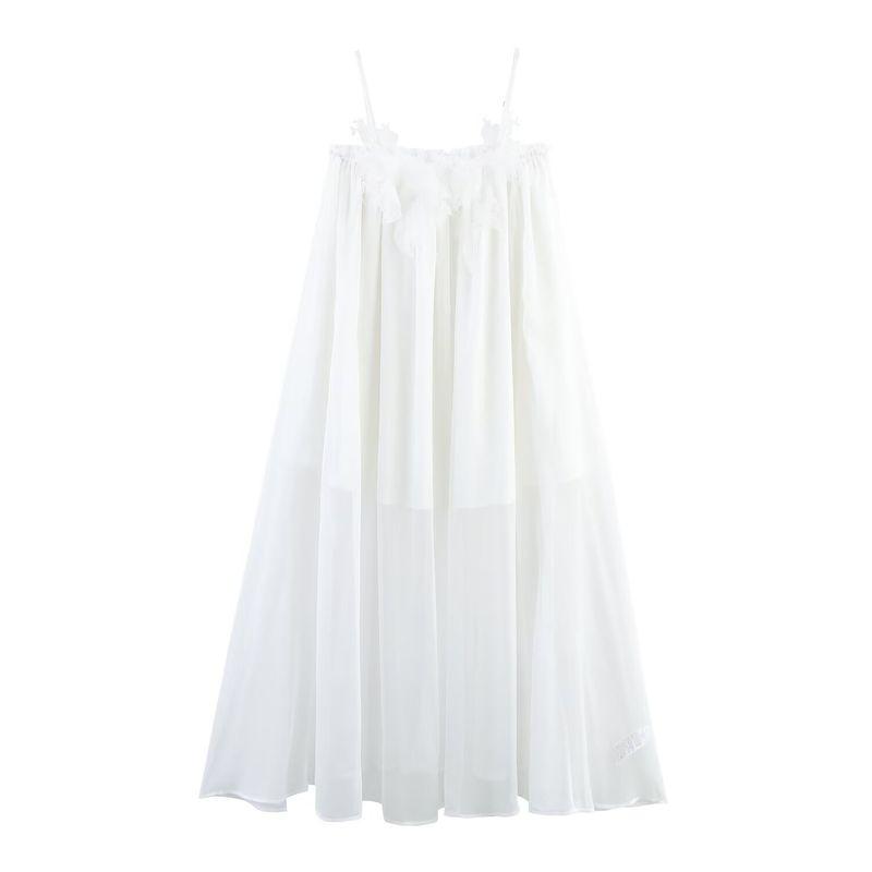 

Kaslead Новая женская одежда Западный стиль Сексуальный стиль чистого желания Трехмерное цветочное украшение Платье на бретелях White L