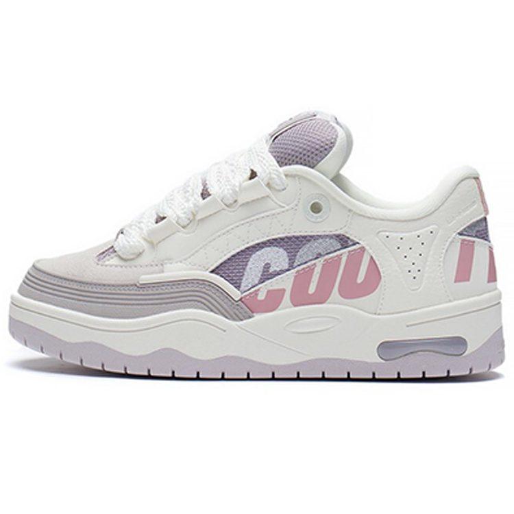 Li Ning CF Tracing Slip Resistant Cushioning Abrasion Resistant Low top Skateboard Shoes Women's White Purple AGCS234-2
