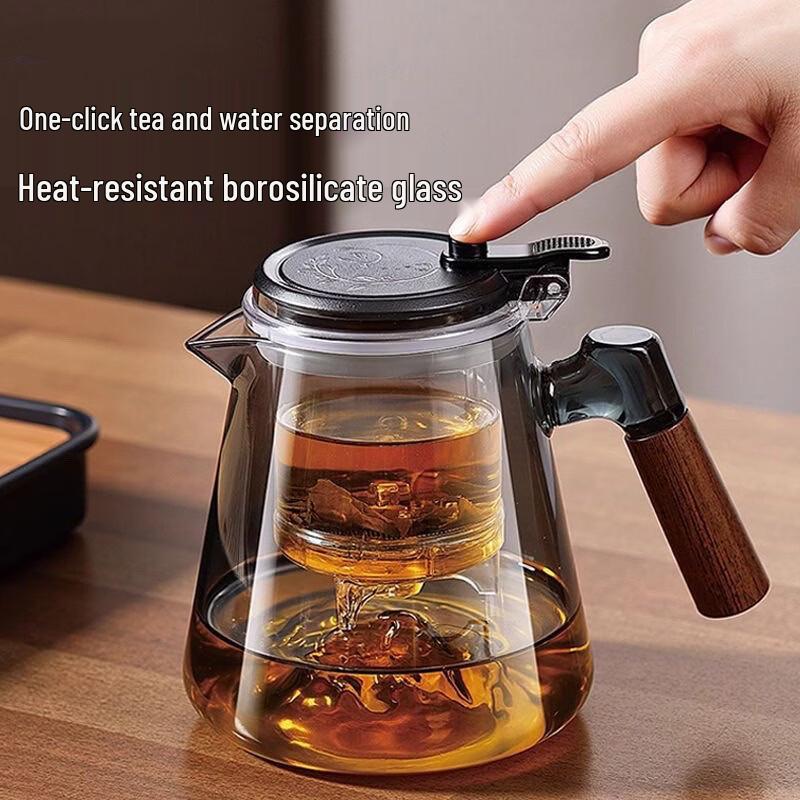 Walnut Handle Glass Teapot with Infuser