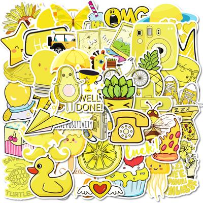 50 Little Yellow Duck Lemon Pizza Decorative Stickers Pp Material Waterproof Stickers Diy Water Cup Skateboard Refrigerator Pack