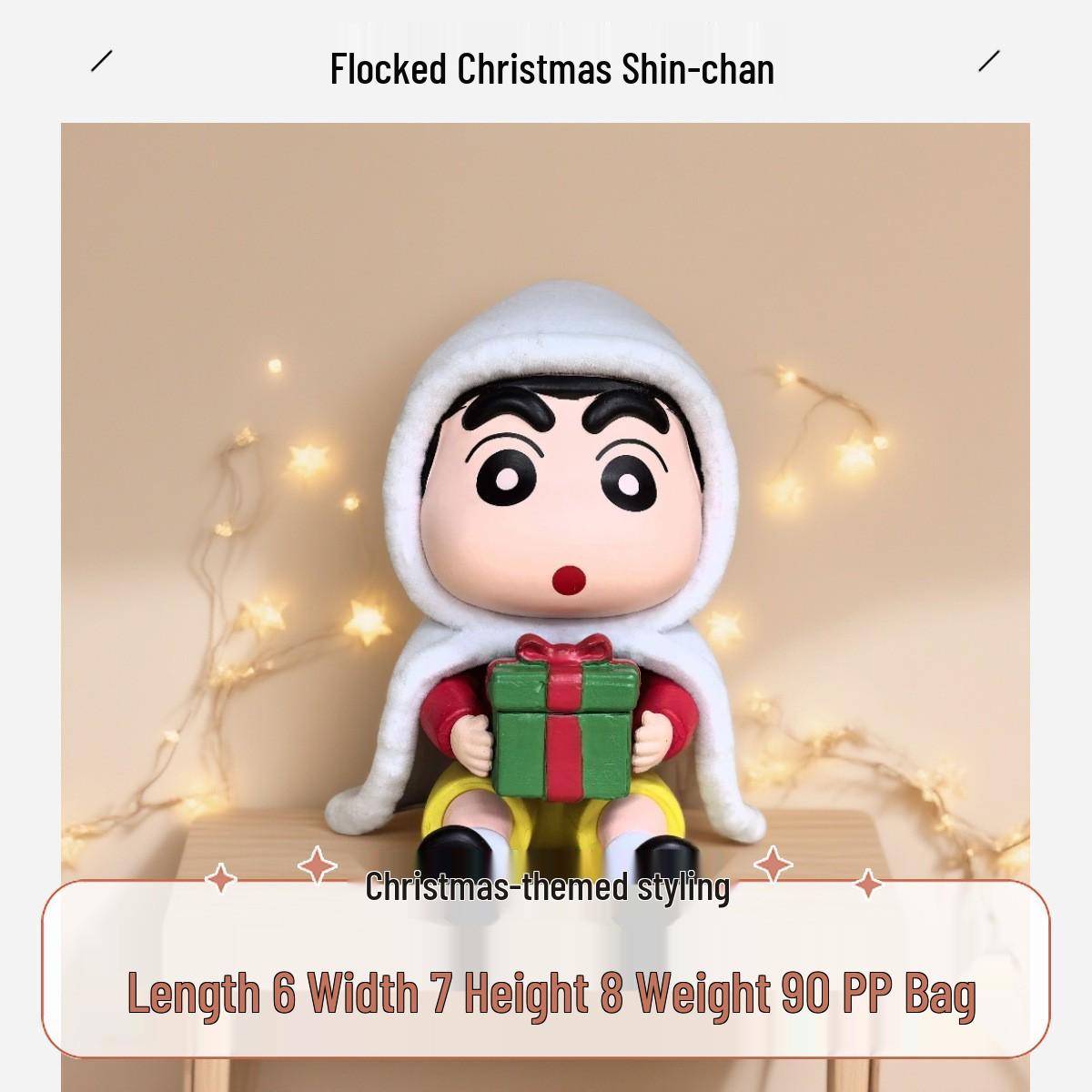 Shin-chan Flocked Cape Figure with Snowman - Christmas Ornament and Desktop Decor