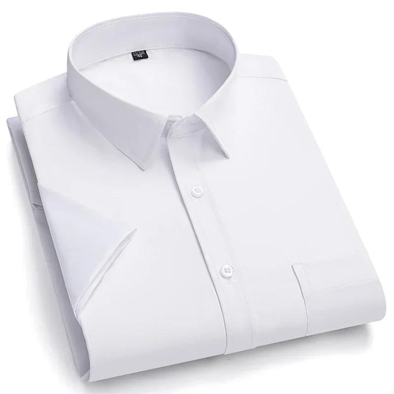 Camisa Masculina de Verão Não Amassa Anti-Rugas Casual de Negócios Cor Sólida Elástica Lisa Manga Curta Trabalho Social