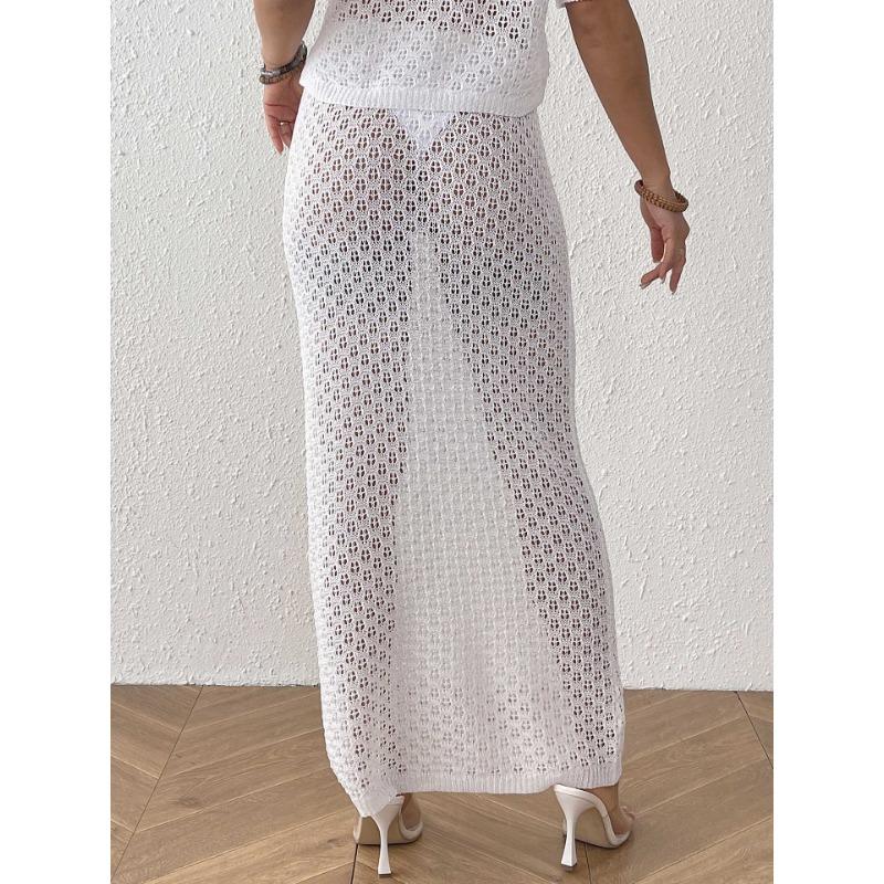 Falda Larga Sexy de Punto Calado para Mujer, Vacaciones, Playa