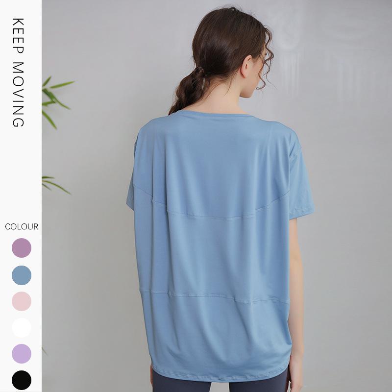 Spring and summer new yoga clothes nude sports short sleeves breathable loose T-shirt top fitness clothes women tight and comfortable