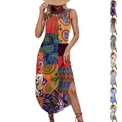 Women's Summer Casual U Neck Printed Sleeveless Dresses