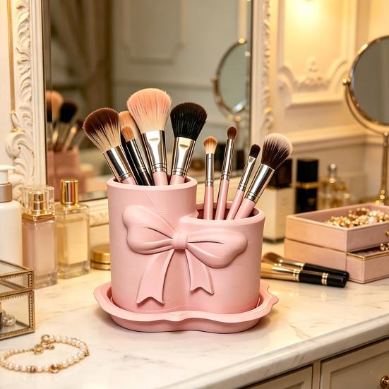 Bow Pen Holder 3D Printed Cute Bow Shaped Pencil Cup Desktop Makeup Brush Organizer for School Home Office Desk Decor