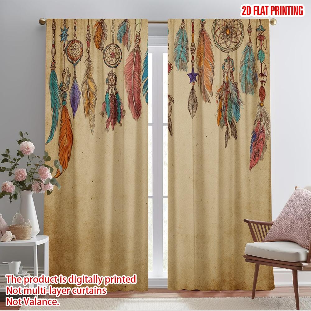 

2pcs,2D plane printing Curtain Fabric DreamCatchers Polyester Fabric (without rod) Holiday Ldeal for Living Room & Bedroom Decor 52.50×116.00 CM 2pcs