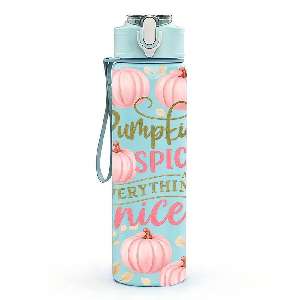 1PC Pink Pumpkin Spice Fall Print 750ml Color Plastic Sports Water Bottle Leakproof Flip Straw Lid Suitable for Sports Office Home Use