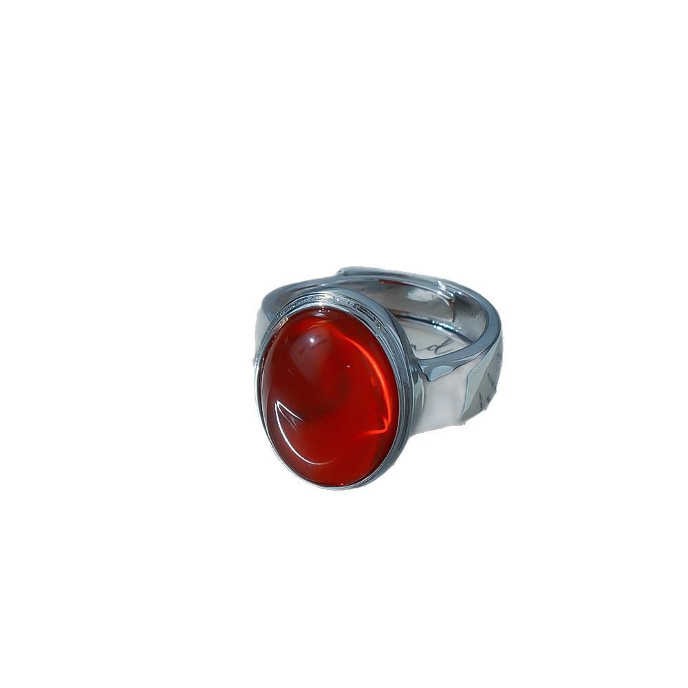 Elegant Chinese Style Adjustable Red Agate Vintage Ring for Women