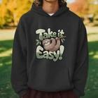 Take It Easy Sloth Hoodie Funny Cute Animal Graphic Pullover Sweatshirt Unisex XXXXL