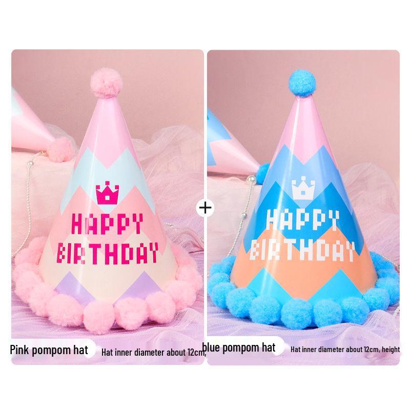Creative Cartoon Pompom Birthday Hat for Selfies - For Adults & Babies