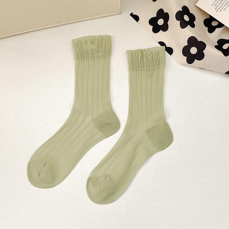 Summer Thin Boneless Ice Socks for Women, Mid-calf Ice Silk Breathable Long Calf Socks for Women