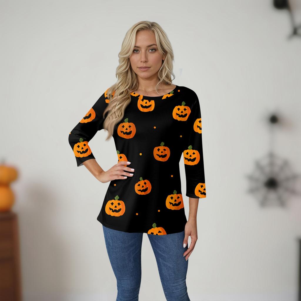 Women's O-neck 3/4 Sleeve  Printed Top