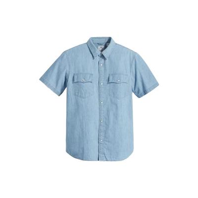 Levis Solid Color Single-Breasted Fitted Short Sleeve Shirt Men Shirts Light-Blue A5722-0008