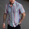 Camicia da Uomo a Maniche Corte con Stampa Geometrica Azteca, Bottoni, Casual, Estiva, da Spiaggia