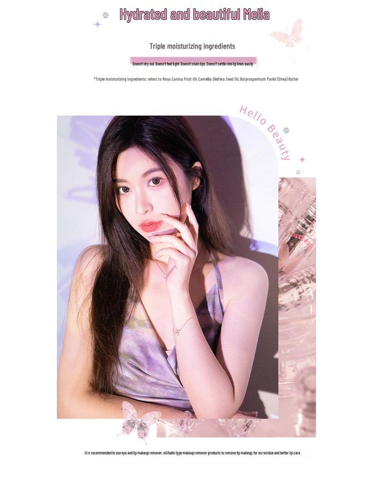 FLORTTE/Floria Lip Lacquer: Stunning Melia Water Light Lipstick - Transfer-Resistant Cup Mirror Gloss.