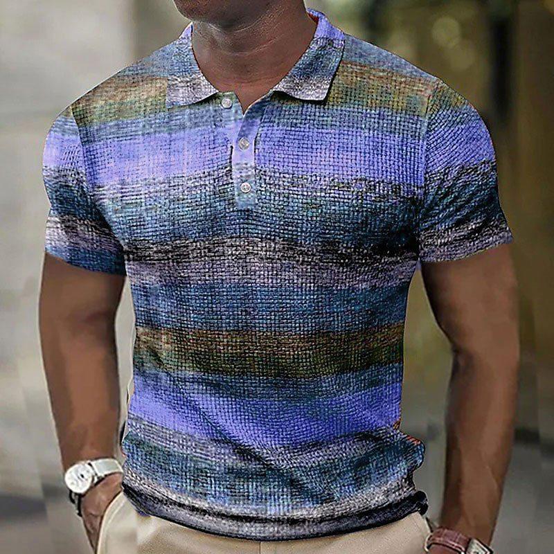 Pánské polo tričko s krátkým rukávem 3D potisk topy pruhované módní polyester prodyšné pohodlné polo trička