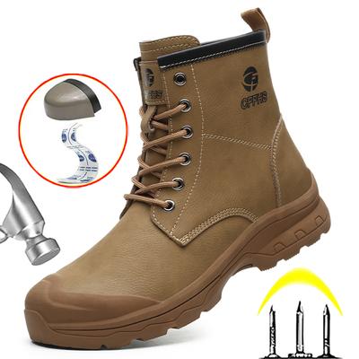 High Top Shoes Work Boots Steel Toe Indestructible Shoes Waterproof Safety Boots Puncture-Proof Anti Scalding Men Leather Boots