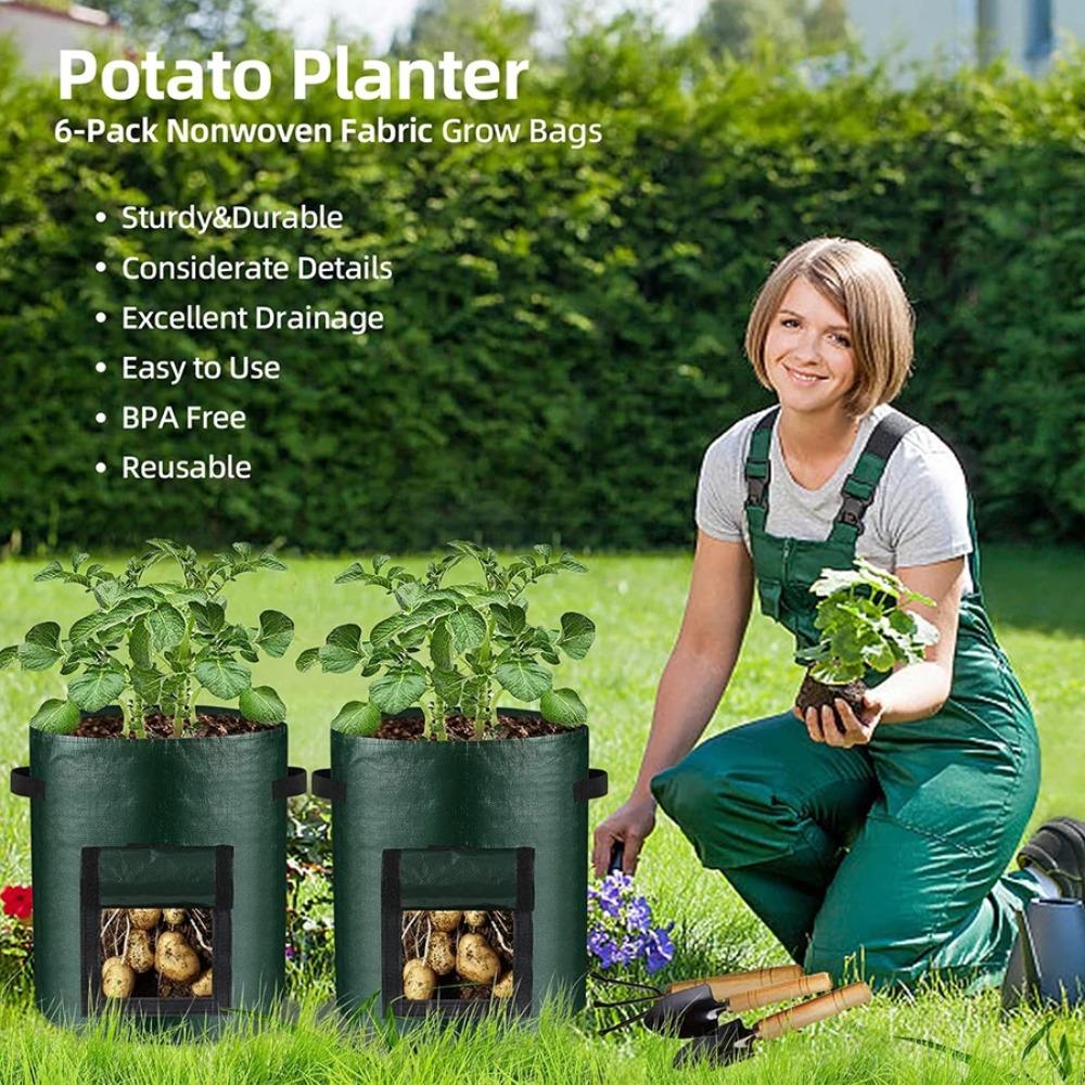 Garden Grow Bags 3/5/7/10 Gallon Potatoes Grow Bags Gardening Plant Growing Bags PE Fabric Carrot Vegetable Planter Container