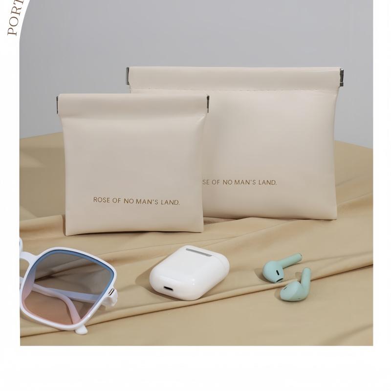 Automatisk stängande förvaringsväska Läppstiftspåse PU-läder Kabelorganisatörsväska Försegling Mynt Nycklar Smycken Förvaringsorganisatörsväska för hörlurar Mini Bärbar