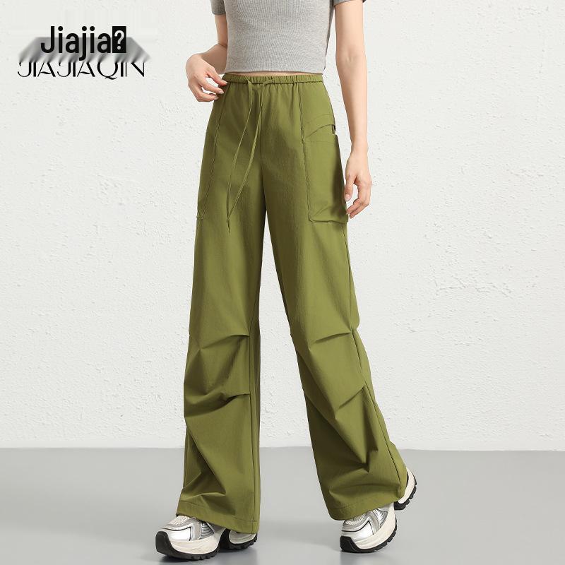 

Women s Summer Sun Protection Wide Leg Cargo Pants with Drawstring Double Extra Large авокадо/зелёный