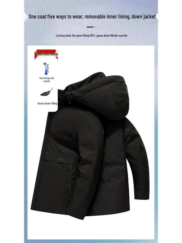Men's 5-in-1 White Goose Down Jacket with Removable Liner - High-End Winter Outerwear for Middle-Aged Warmth