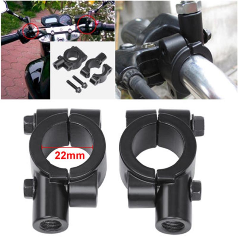 Motorcycle Rearview Handlebar Mirror Mount Holder Adapter Clamp Base 8mm 10mm 7/8" Black Aluminum Universal Motorcycle Tool.