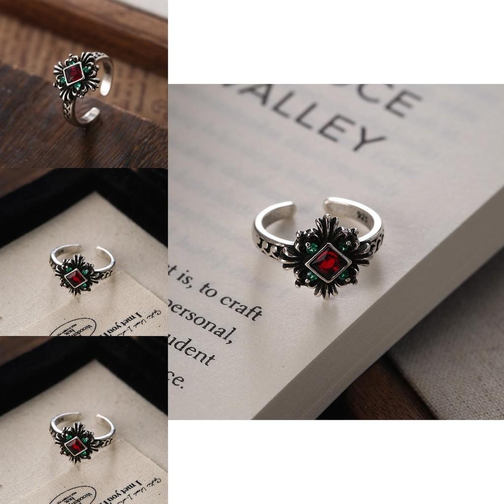 Elegant Geometric Shaped Red Zircon Copper Ring For Women Unique Vintage Punk Fashion Accessory