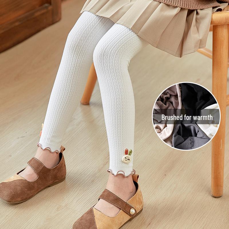 

Девичьи леггинсы из флиса с кабельным узором и кружевной отделкой для осени и зимы 2XL 13-15 years