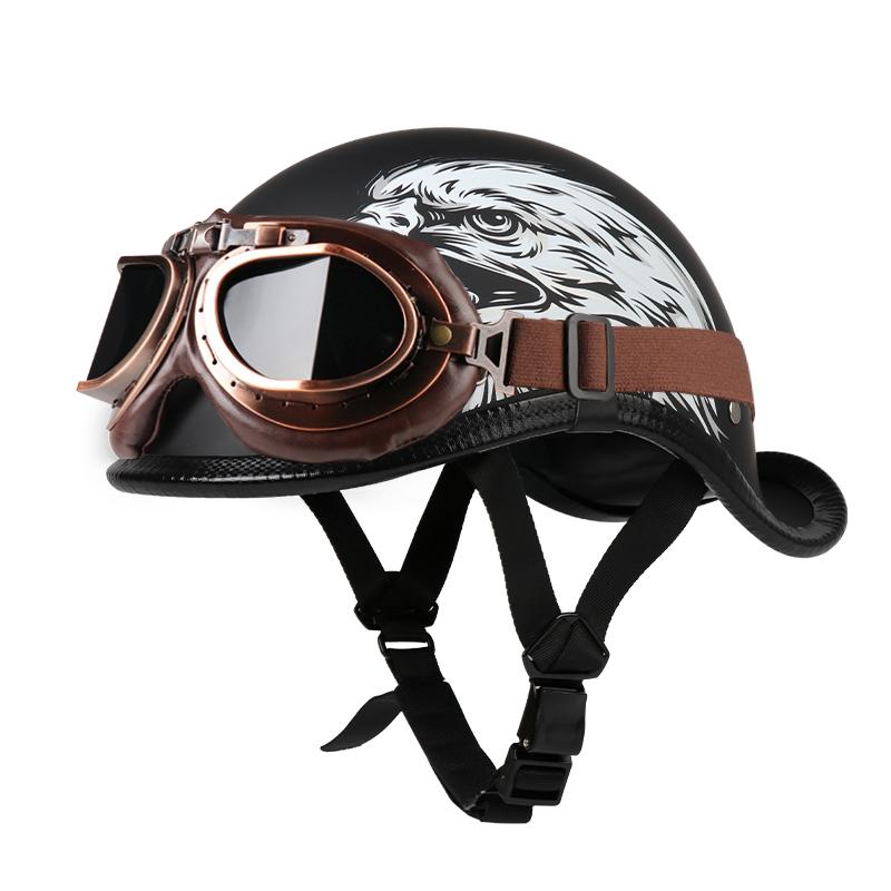 VGV Motorcycle Half Helmet Goggles Included Electric Vehicle Bike Riding Locomotive for Cruiser Retro Man Women Scooter Street