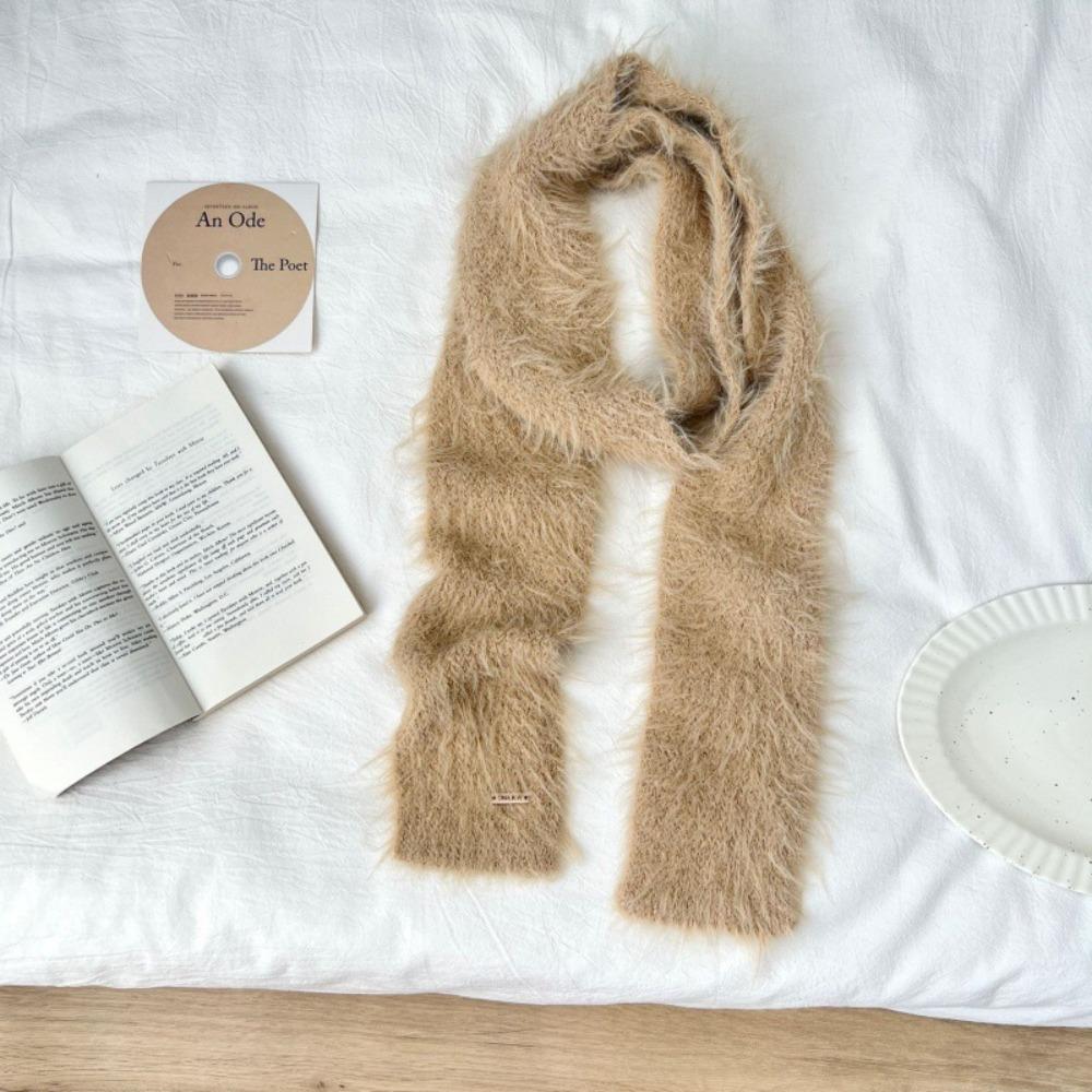 Solid Color Mohair Women Scarf Soft Plush Y2K Girl Scarf Thin Long Scarves  Autumn Winter