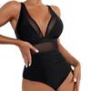 2026 New Bikini European and American Solid Color Mesh Halter Sexy Bikini One-piece Swimsuit Swimsuit