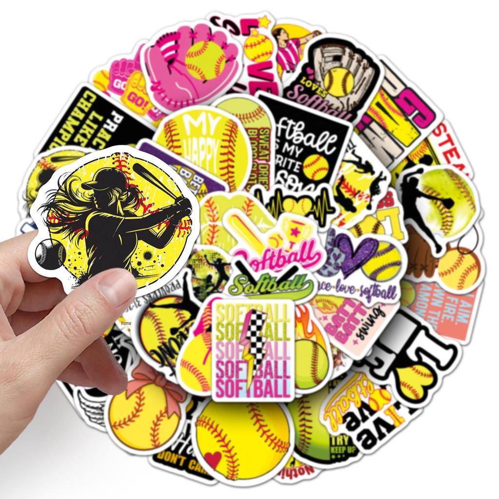 50 Pcs Softball Stickers: Trendy Sports Graffiti for Journal & Notebook Decoration