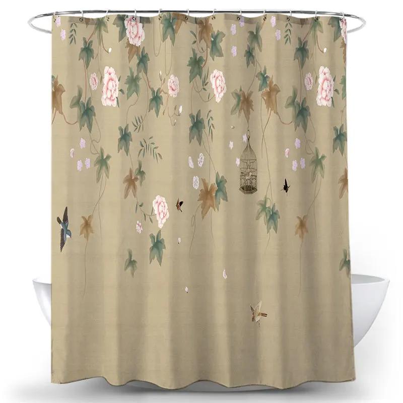 Flower And Bird Shower Curtain Waterproof Bathroom Decorative 3D Printed Fabric Decorative Shower Curtain Cortina De La Ducha