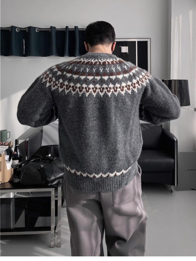 Men's Fair Isle Jacquard Slim Fit Round Neck Sweater - Trendy Autumn/Winter Knitwear