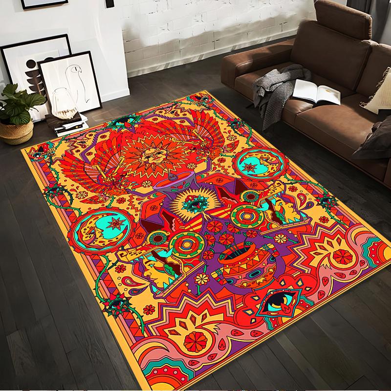 

Abstract Geometric Carpet with Vibrant Colors and Tribal Patterns Suitable for use as an anti-slip for living room bedroom sofas 40x60cm( 15x23in )