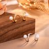 925 Sterling Silver Geometric Line Shell Pearl Earrings for Women Simple C-shaped Arc Zircon Temperament Earrings