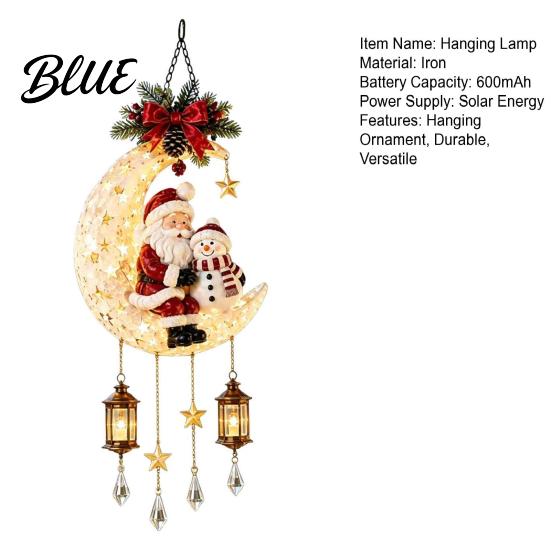 Unique Christmas Exchange Gift Santa Moon Hanging Lamp Iron LED Lighted Ornament Light Glowing Atmosphere for Wall Window Porch Decor Holiday