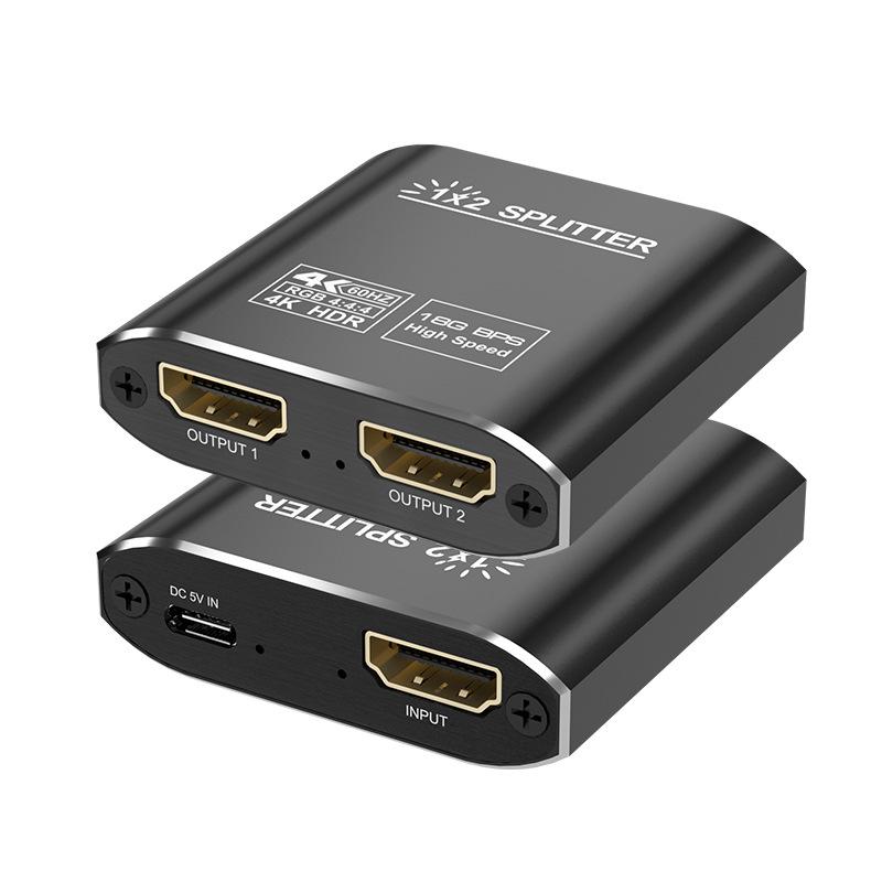 4K HDMI Splitter: Aluminum Alloy, 1 Input To 2 Outputs, Gold-Plated, Dual Display HDTV
