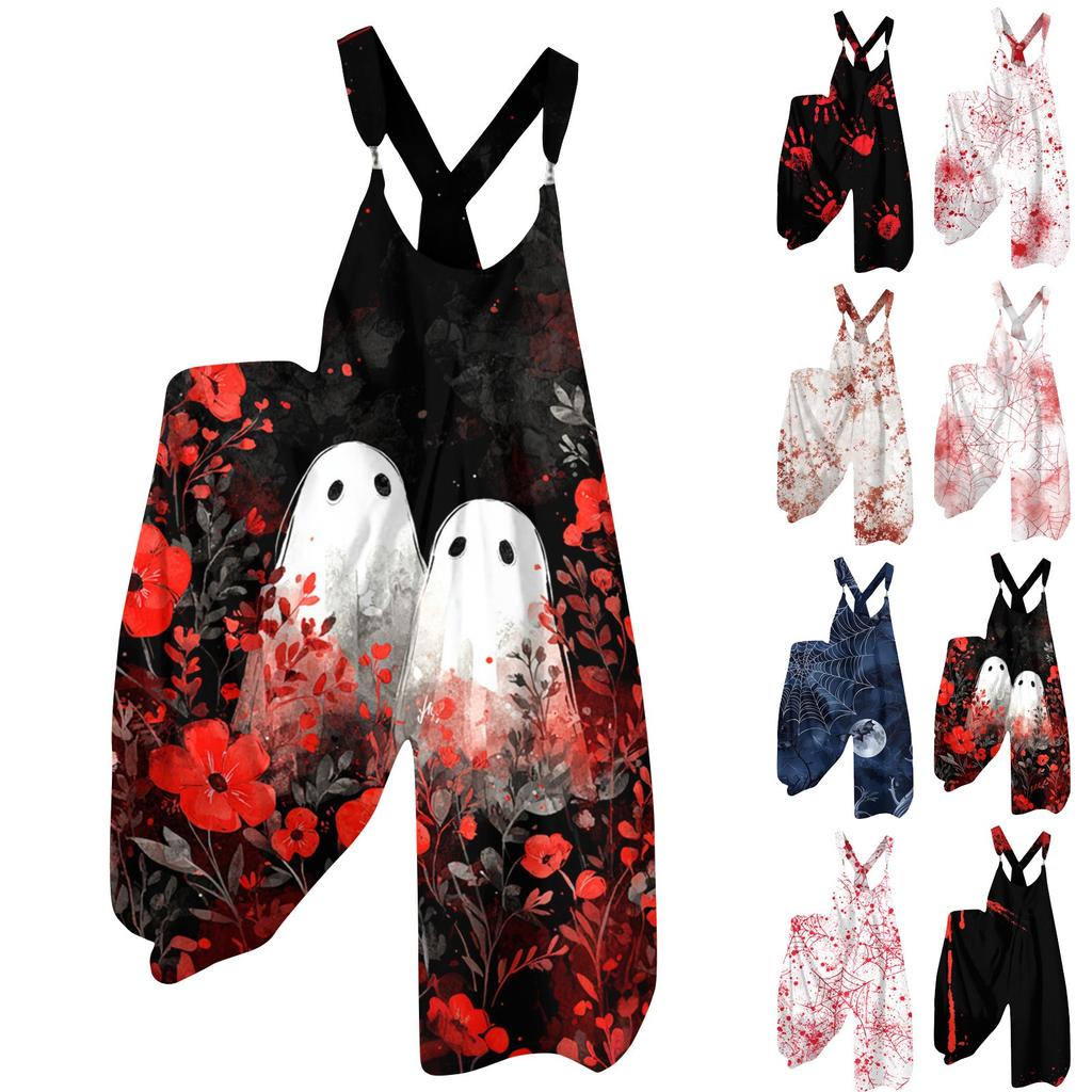 Women's Summer Overalls Floral Print Vintage Jumpsuit (Non-Adjustable Straps)