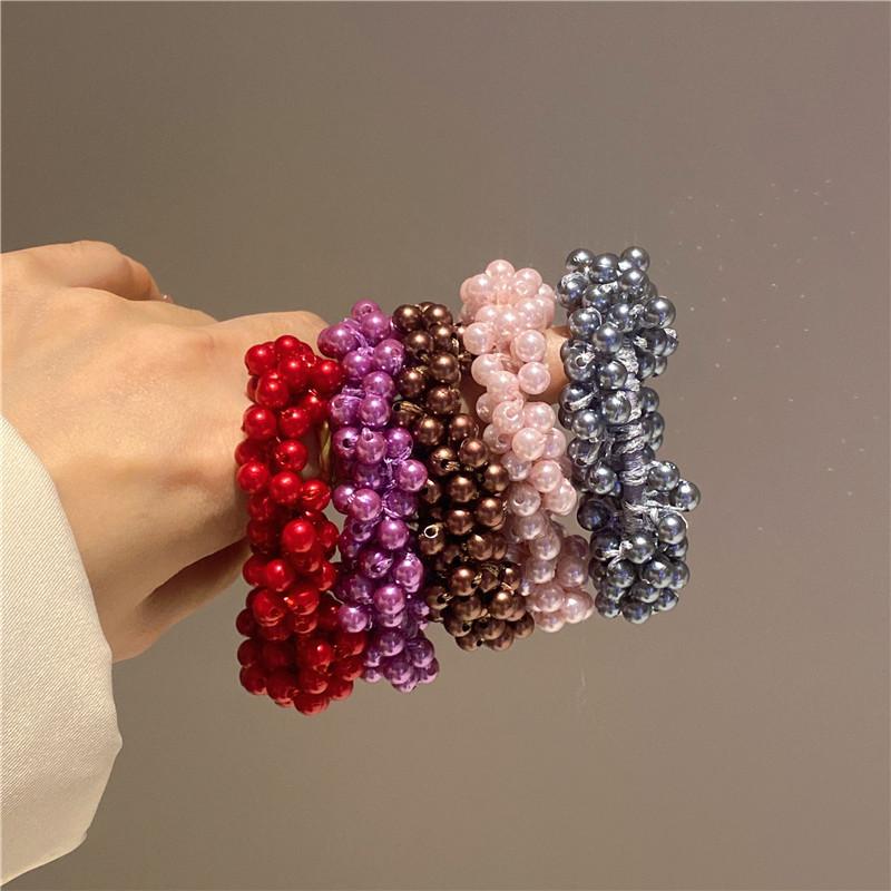5 Farben Frau Elegant Perle Haargummis Perlen Mädchen Scrunchies Gummibänder Pferdeschwanzhalter Elastisches Haarband Haarschmuck