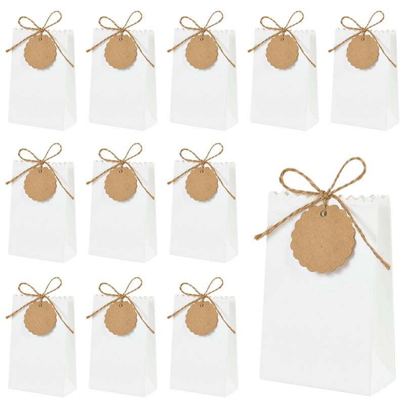 

20/50 шт. Подарочная коробка из крафт-бумаги с ленточными бирками, упаковочный пакет для печенья и конфет, свадебные принадлежности для дня рождения и вечеринки, рождественские подарки 20pcs белый