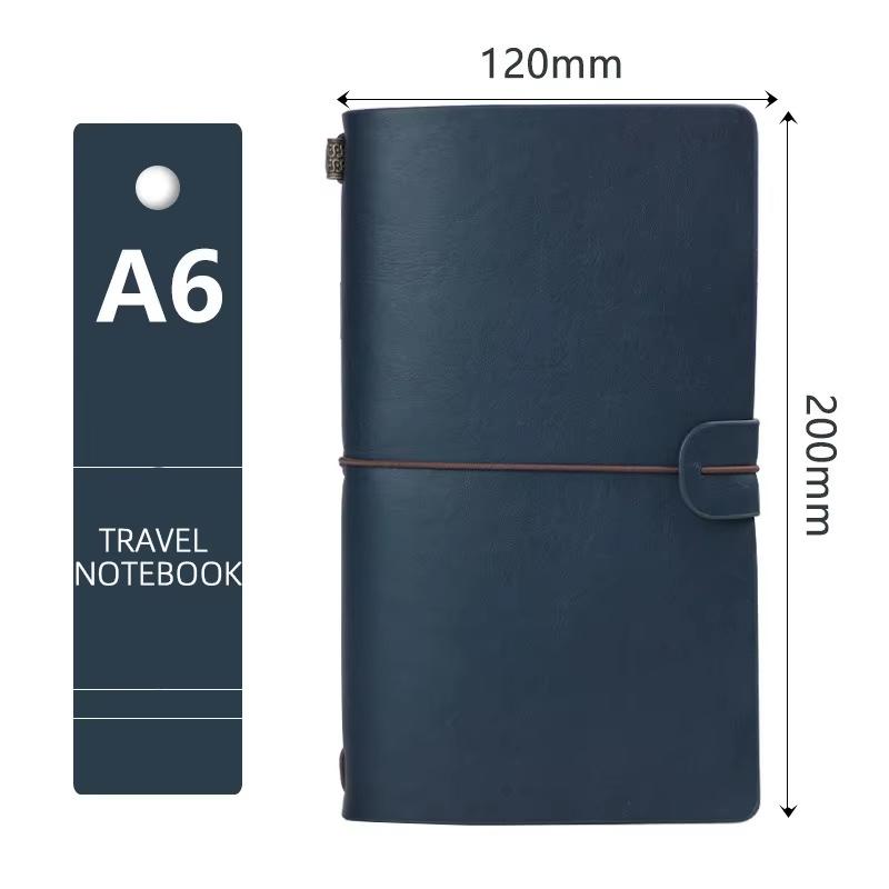 Retro Leather Strap Creative Hand Ledger Creative Multifunctional A6 Retro Portable Travel Loose-leaf Notepad Diary Notebook (Blue,120 Pages)