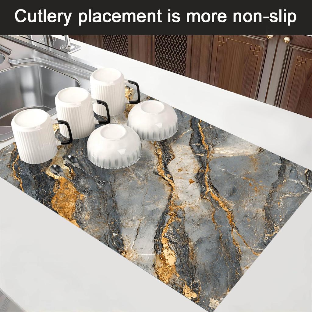 1Pcs Marble Print Drying Mat Tableware For Coffee Shop Kitchen Carpet Tableware Durable Diatom Mud Table Mat Pet Coffeeware Mat