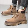 Mens Genuine Leather Martin Boots Winter Warm Lined Thick Sole Slip Resistant Casual Workwear Yellow Brown