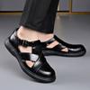 2025 Summer Hallow New Leather Sandals for Men Black Buckle Designer Platform Sandals Male Casual Driving Shoes Man