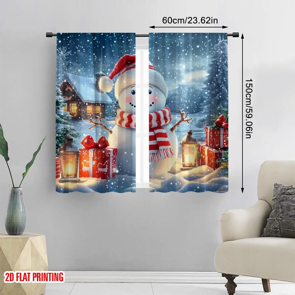 2pcs,2D Plane Printing Popular Curtains Christmas Snowman Winter Holiday Gifts (3) Durable 100% Polyester Fabric (without Rod)