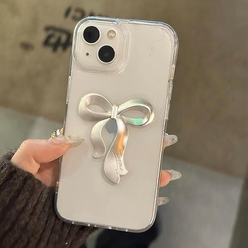 

Ins Style Transparent Mobile Phone Case for Apple 16Promax Thickened Anti-fall for IPhone17 Glue Bow 15 For iPhone 17Promax