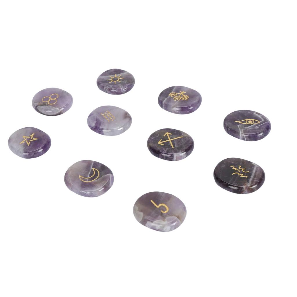 10pcs Rune Stones Set Multipurpose Polished Healing Witches Runes Set with Engraved Gypsy Symbol for Meditation